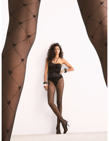 Black fishnet and heart pattern tights Fiore The Royal 20 den