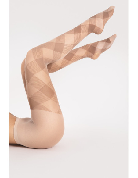 Beige Fiore Alex women's tights in a check pattern