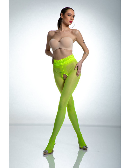 Amour Hip Lace Open Crotch Tights Fluo Yellow