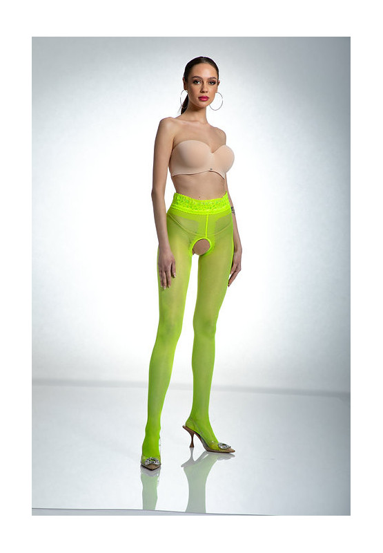 Amour Hip Lace Open Crotch Tights Fluo Yellow