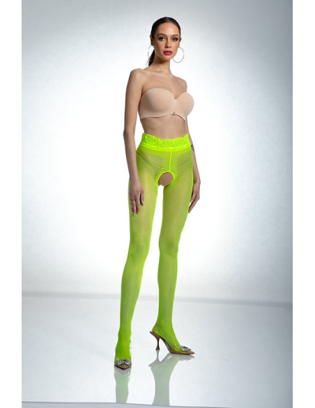 Amour Hip Lace Open Crotch Tights Fluo Yellow