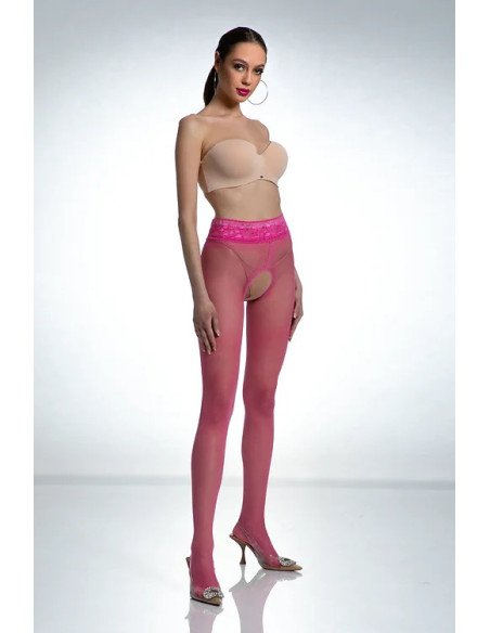 Pink Amour Hip Lace Open Crotch Tights