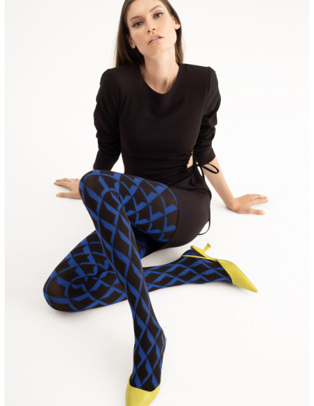 Fiore Retro Blue tights 60 den retro pattern navy blue black
