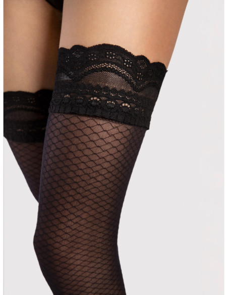 Self-supporting stockings cabaret pattern with lace