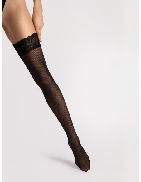 Self-supporting stockings cabaret pattern with lace