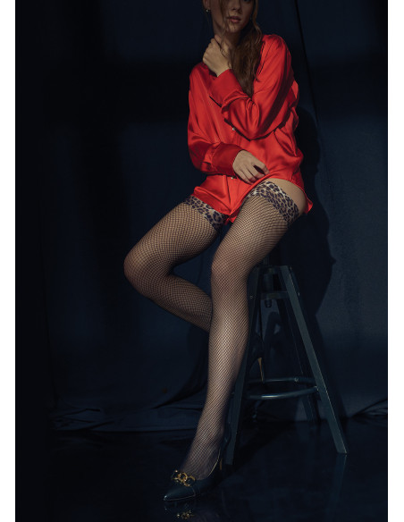NOQ Playfull Fishnet Stockings with Leopard Cuff