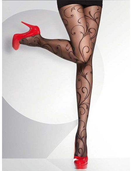 Fancy black Adrian tights with a beautiful pattern entwining the legs.