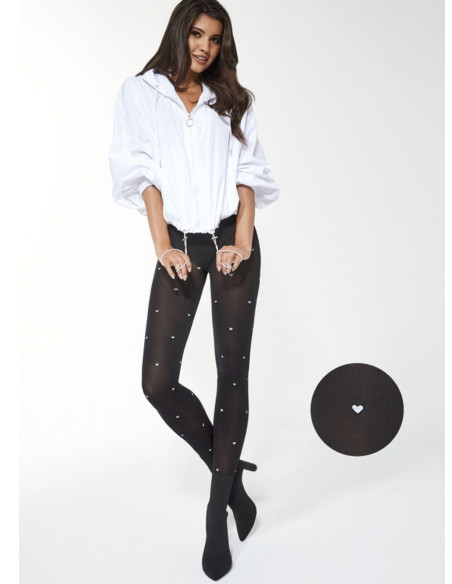Black tights with white dots hearts Adrian Penny 40 DEN