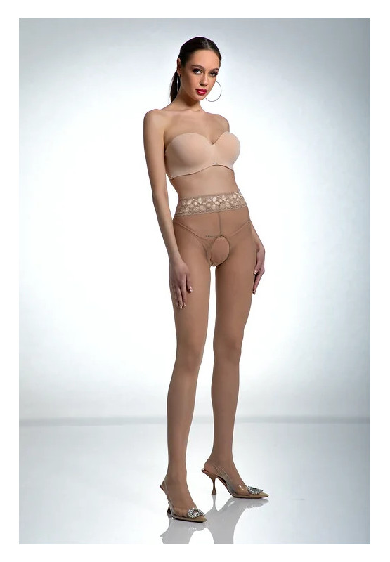 Amour Hip Lace Nude Tights with Crotch Hole and Lace