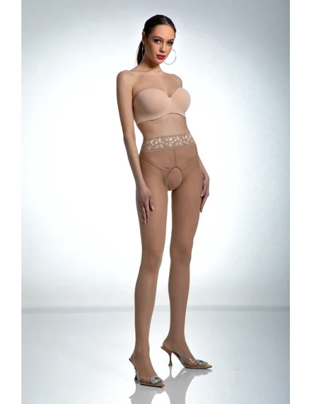 Amour Hip Lace Nude Tights with Crotch Hole and Lace