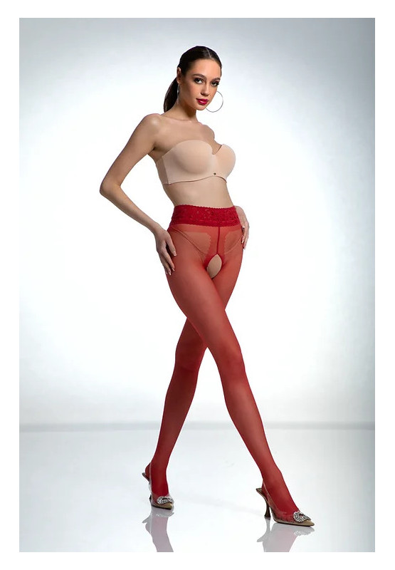 Red Amour Hip Lace Crotch Hole Tights with Lace