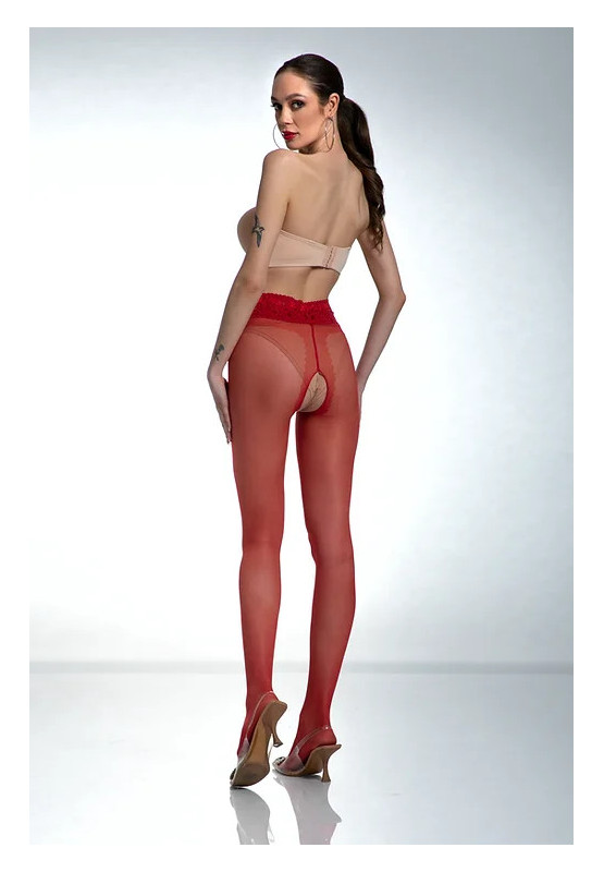 Red Amour Hip Lace Crotch Hole Tights with Lace