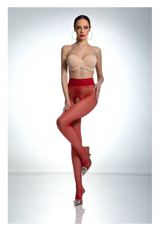 Red Amour Hip Lace Crotch Hole Tights with Lace