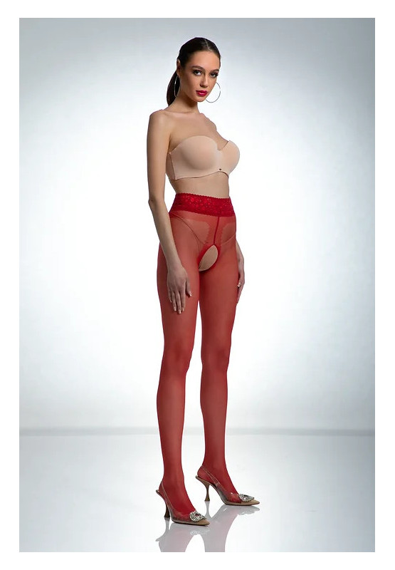 Red Amour Hip Lace Crotch Hole Tights with Lace