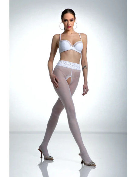 White Amour Hip Lace Crotch Hole Tights with Lace