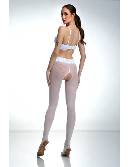 White Amour Hip Lace Crotch Hole Tights with Lace