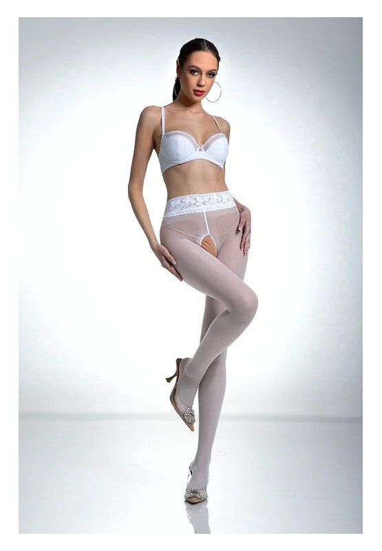 White Amour Hip Lace Crotch Hole Tights with Lace