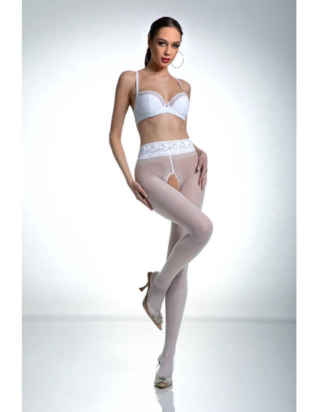 White Amour Hip Lace Crotch Hole Tights with Lace