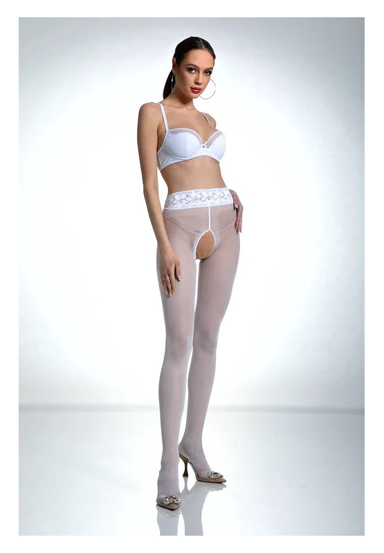 White Amour Hip Lace Crotch Hole Tights with Lace