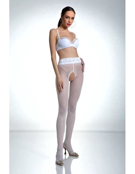 White Amour Hip Lace Crotch Hole Tights with Lace