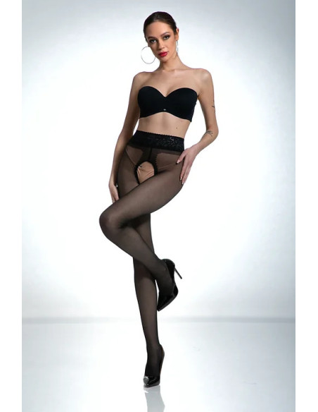 Black Amour Hip Lace Crotchless Tights with Lace