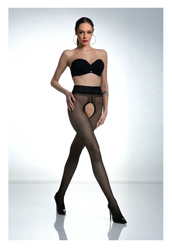 Black Amour Hip Lace Crotchless Tights with Lace