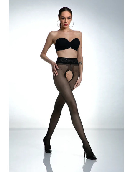 Black Amour Hip Lace Crotchless Tights with Lace