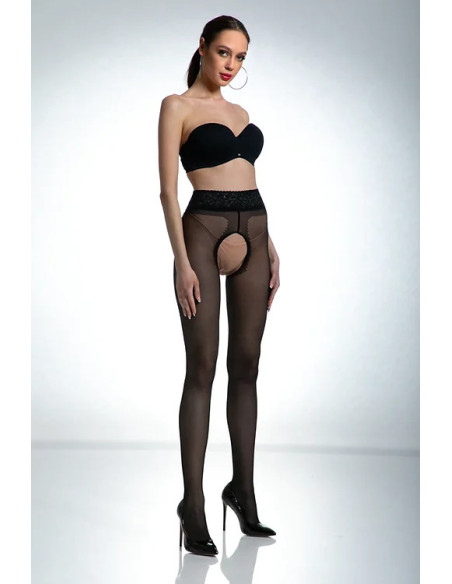 Black Amour Hip Lace Crotchless Tights with Lace