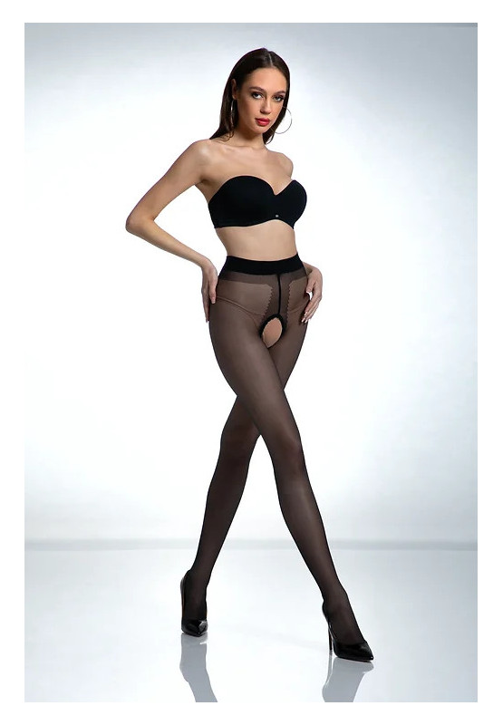 Black Amour Hip Gloss tights with a hole in the crotch, shiny