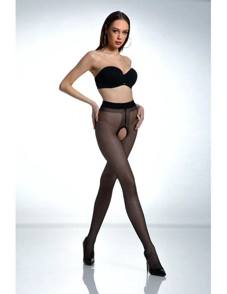 Black Amour Hip Gloss tights with a hole in the crotch, shiny