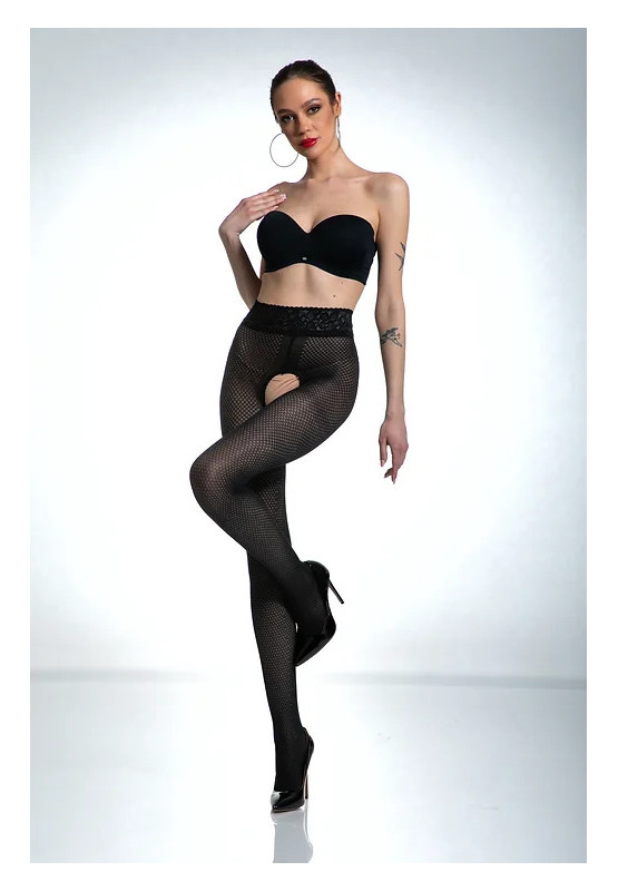 Black Amour Nymph Open Crotch Fishnet Tights Pattern