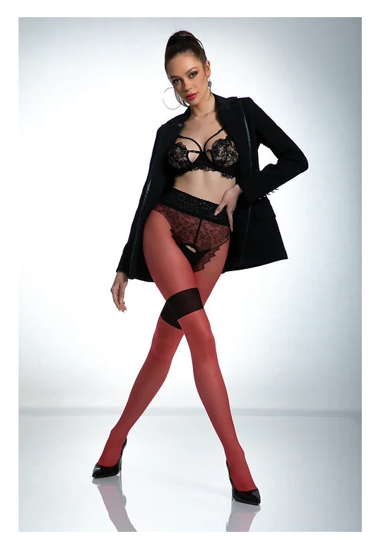 Red tights with a hole in the crotch Amour Diva imitating stockings