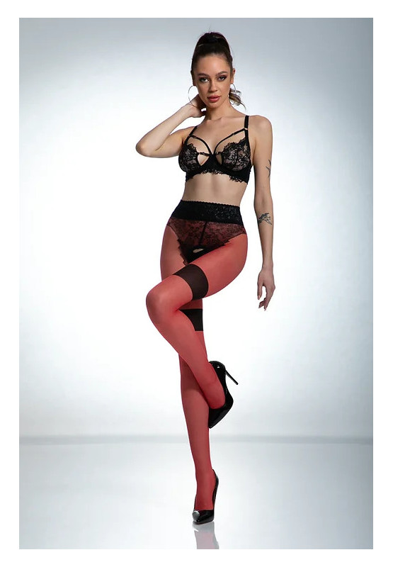Red tights with a hole in the crotch Amour Diva imitating stockings