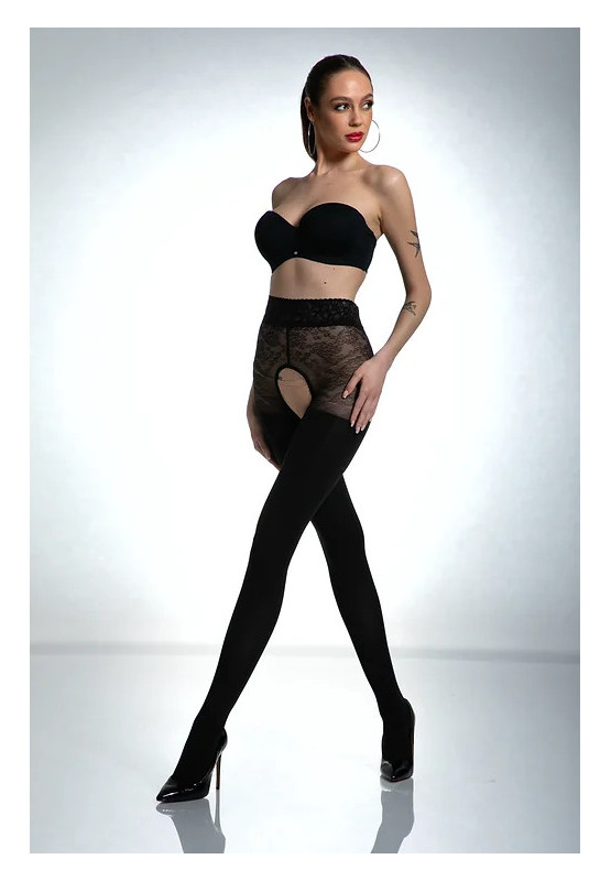 Black Amour open crotch tights with zircons 80 den