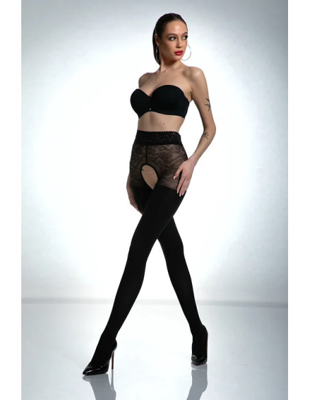 Black Amour open crotch tights with zircons 80 den