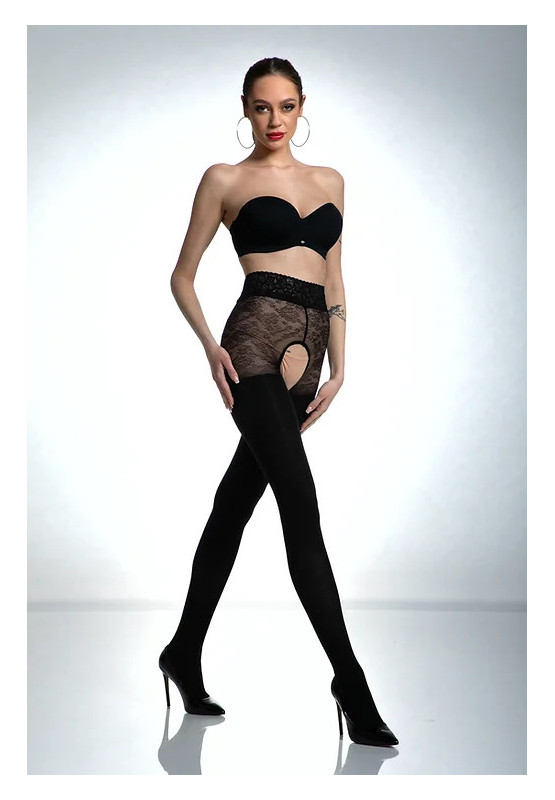 Black Amour open crotch tights with zircons 80 den