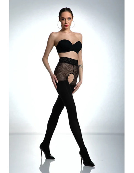 Black Amour open crotch tights with zircons 80 den