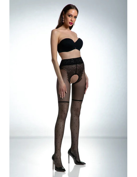 Black pantyhose like a dotted stockings from a crotch hole