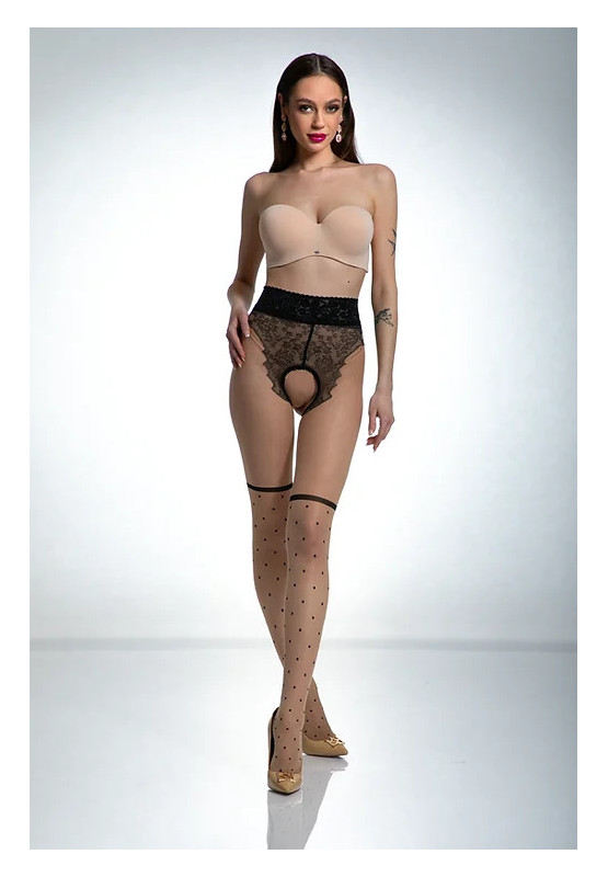 Flesh-colored dotted tights Amour Lolita 20 DEN with a hole in the crotch