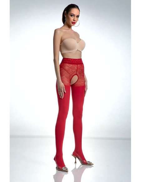 Red open crotch tights Amour Red 80 DEN