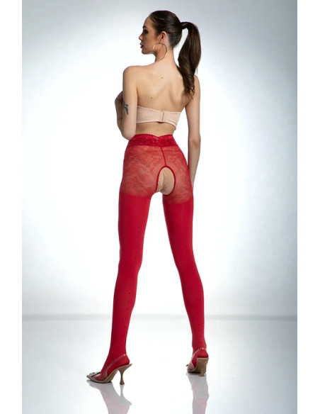 Red open crotch tights Amour Red 80 DEN