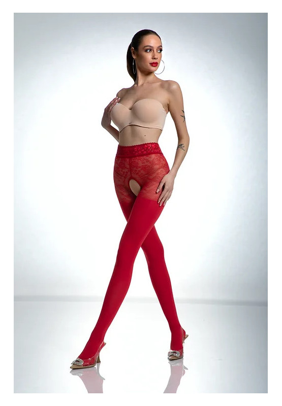 Red open crotch tights Amour Red 80 DEN