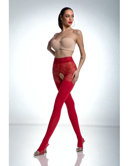 Red open crotch tights Amour Red 80 DEN