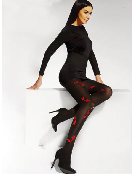 Black tights with red patterns Adrian Veil 40 den