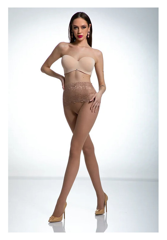 Beige tights with lace waistband Amour Naked