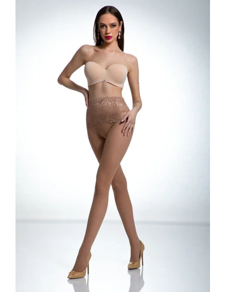 Beige tights with lace waistband Amour Naked