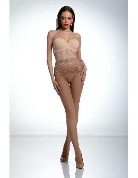 Beige tights with lace waistband Amour Naked
