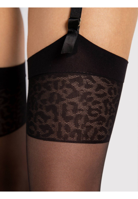 Fiore stockings with leopard print cuff