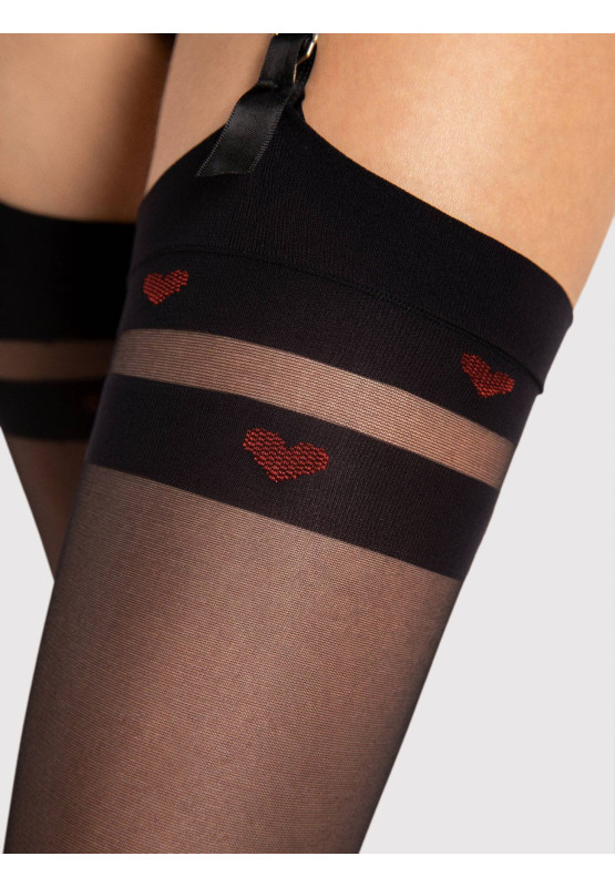 Fiore Eternal stockings to the waist, smooth cuff with hearts