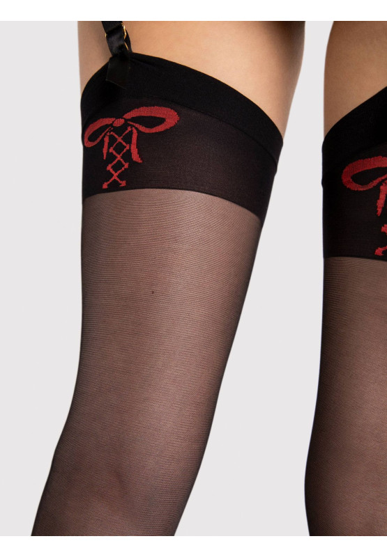 Red bow 20den Fiore striped stockings
